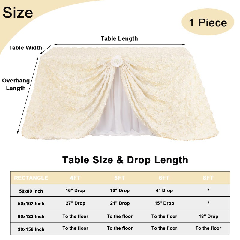 Fanqisi Rosette Tablecloth 50x102 Inches Satin Raised Rosettes Ivory Rectangle 3D Floral Tablecloth for Baby Shower Wedding Party Event Decoration - Image 4